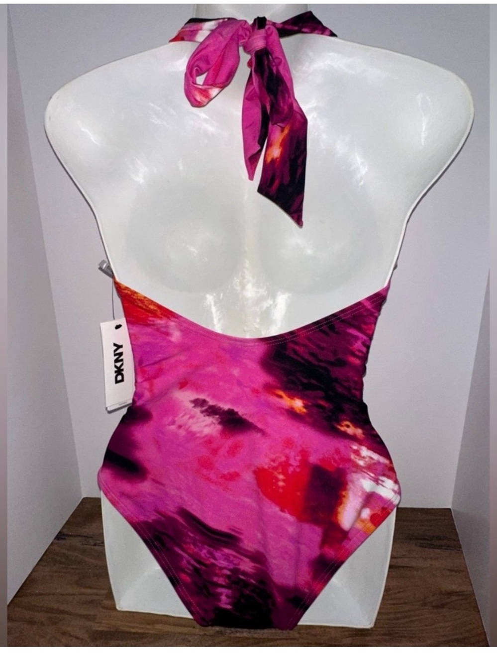 DKNY Fuchsia Pink Halter One-Piece Swimsuit XL NWT - Picture 2 of 3